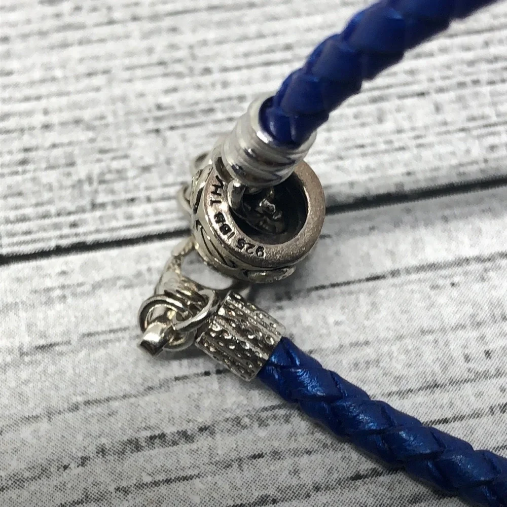 CHAM Chamilia Sterling Silver 925 Blue Leather Charm Bracelet Starter + Free